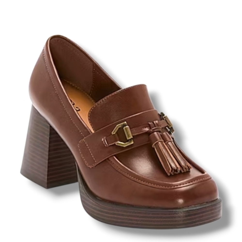 NEW a.n.a Hazen Women Moc Closed Toe Loafers Heels 11 Dark Cognac Penny Loafers